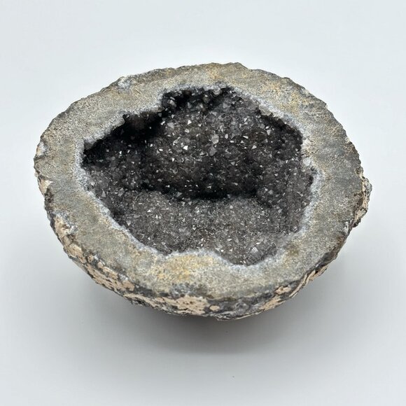 Geode Smoky Quartz Calcite Crystal Agate Mineral Specimen Coconut Mexico Half 3" - Picture 1 of 13